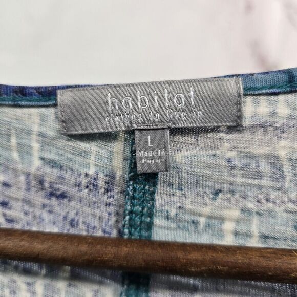 Habitat Shirt Womens Large Blue T Tee V Neck Pockets Artsy Art Mosaic Abstract - Picture 3 of 11